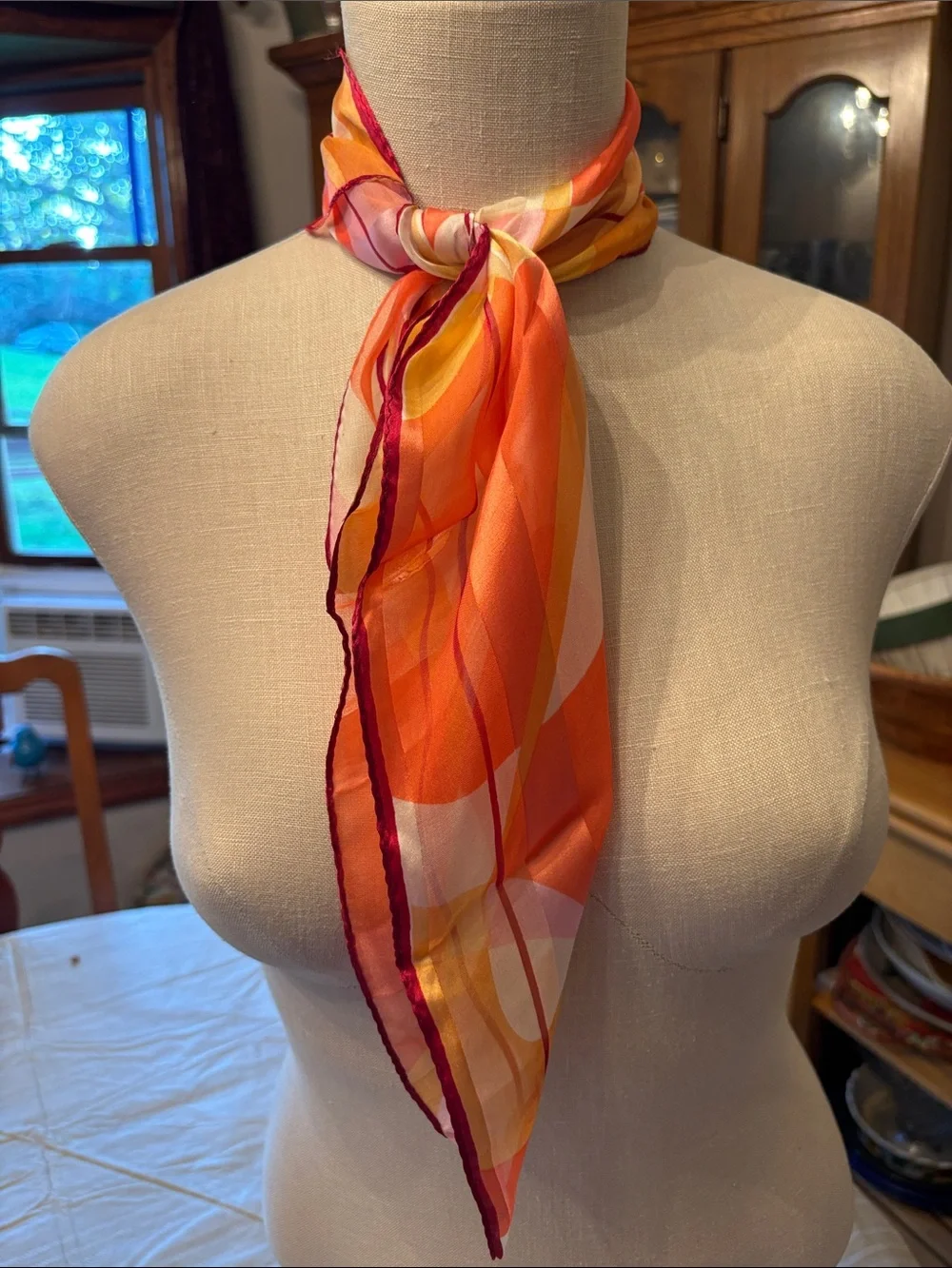Vintage square multicolor print silk scarf